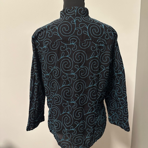 *FOXCROFT* Black x Blue Swirl Fitted Cotton Button Down Size 16 - Picture 4 of 7